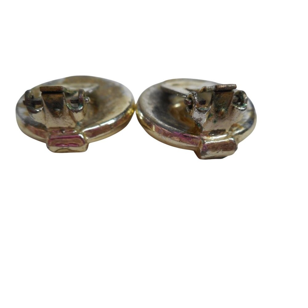 Vintage clip on earrings pearl and baguettes on gold costume jewelry - Picture 4 of 4